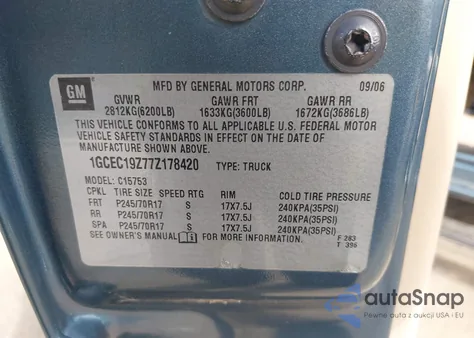 2007 Chevrolet Silverado 1500 Classic Lt1 z USA, uszkodzony, nr VIN 1GCEC19Z77Z178420